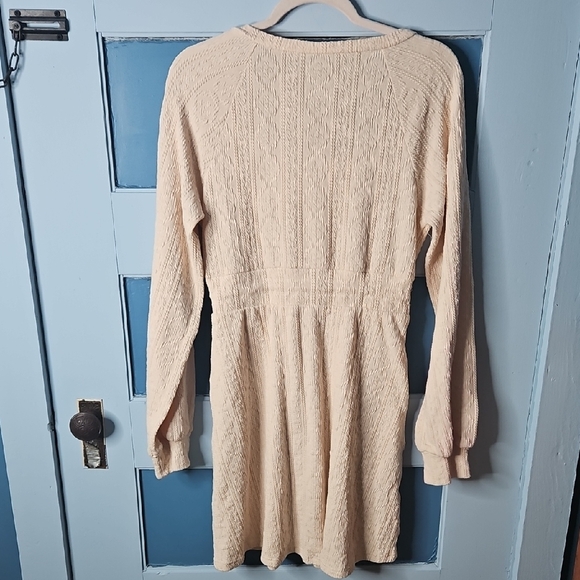 Listicle Cream Ribbed Tie Front Long Sleeve Dress - Picture 7 of 12